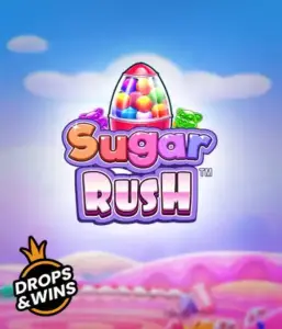 Enjoy the colorful world of the Sugar Rush slot game by Pragmatic Play, featuring a bright candy dispenser set against a fantastic candy landscape. This graphic evokes the joy and thrill of the game, enhanced with bright candies and charming typography. Great for those with a sweet tooth, promising endless entertainment. 